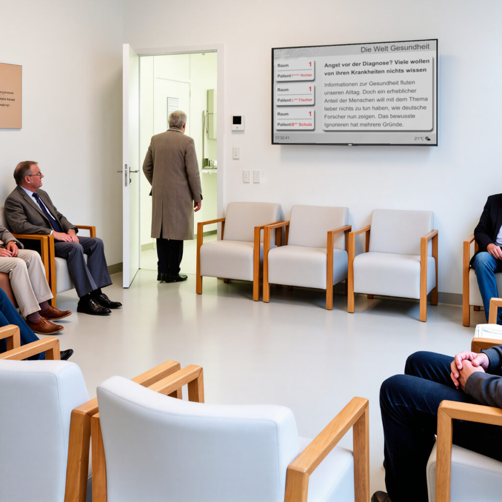 Digitales Aufrufsystem in einer Arztpraxis – Patienten im modernen Wartezimmer
